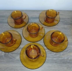 Duralex - 6 tasses et sous tasses verre orange