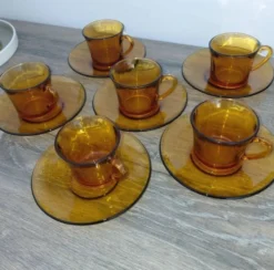 Duralex - 6 tasses et sous tasses verre orange