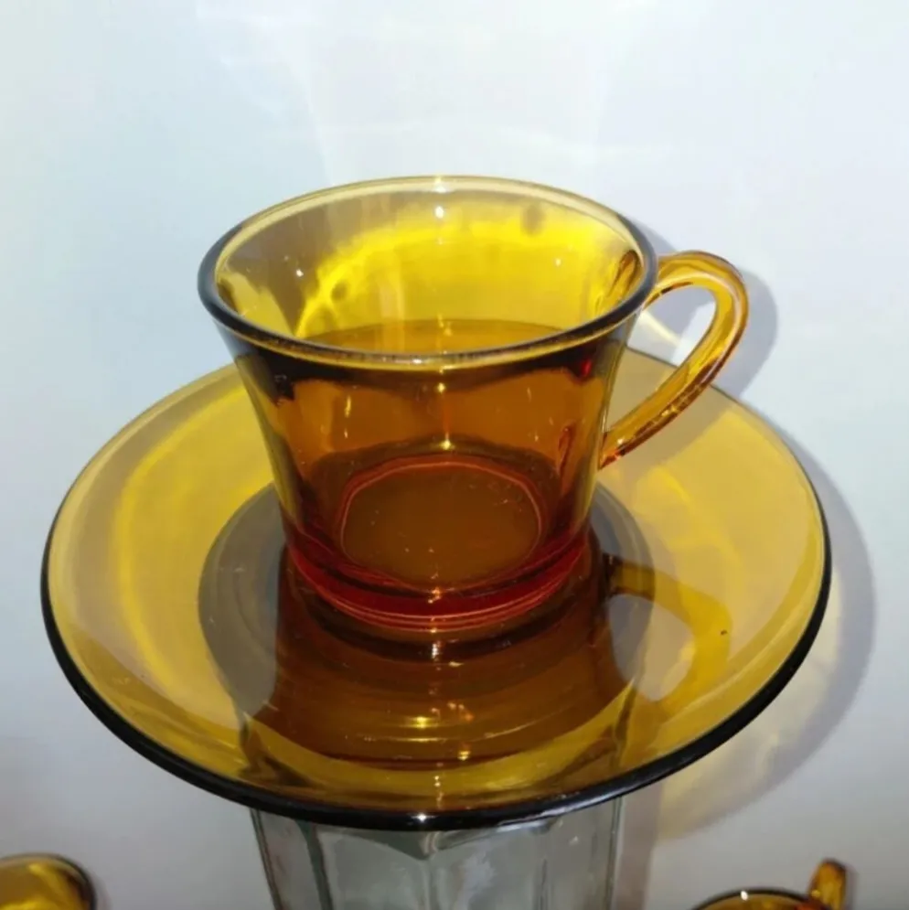 Duralex - 6 tasses et sous tasses verre orange
