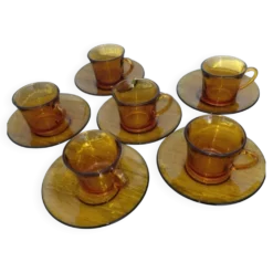 Duralex - 6 tasses et sous tasses verre orange