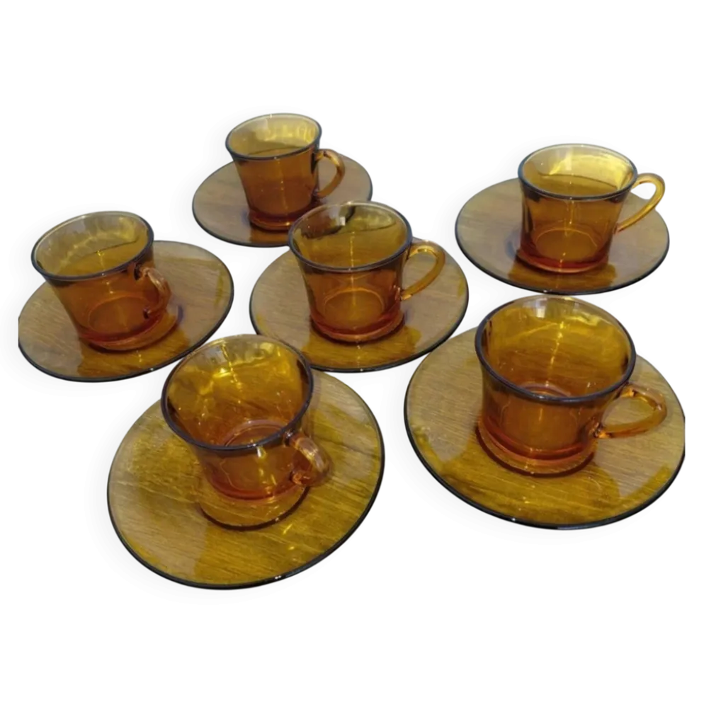 Duralex - 6 tasses et sous tasses verre orange