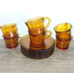 Duralex - 6 tasses et sous tasses verre orange