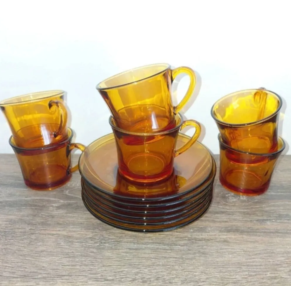 Duralex - 6 tasses et sous tasses verre orange