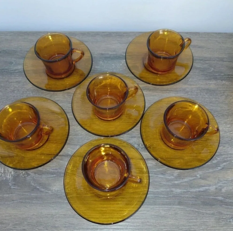 Duralex - 6 tasses et sous tasses verre orange