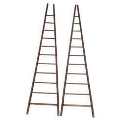 Echelle double de maraîcher récolte fruitière cueillette ancienne en bois -3m65