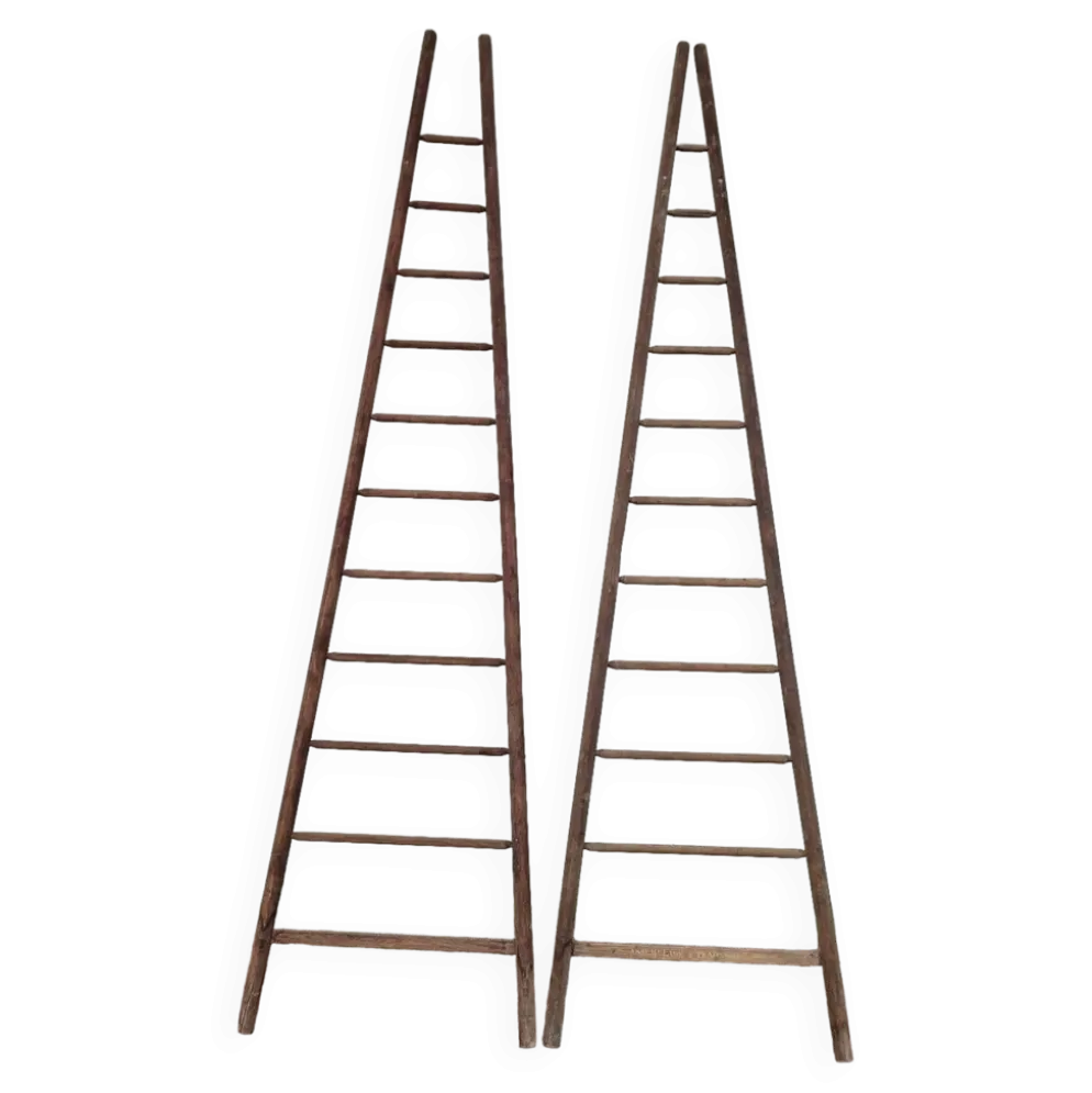 Echelle double de maraîcher récolte fruitière cueillette ancienne en bois -3m65