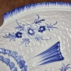 Elégant grand plat poisson vintage Portugal – Céramique bleu cobalt – 45 cm