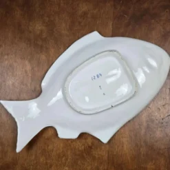 Elégant grand plat poisson vintage Portugal – Céramique bleu cobalt – 45 cm