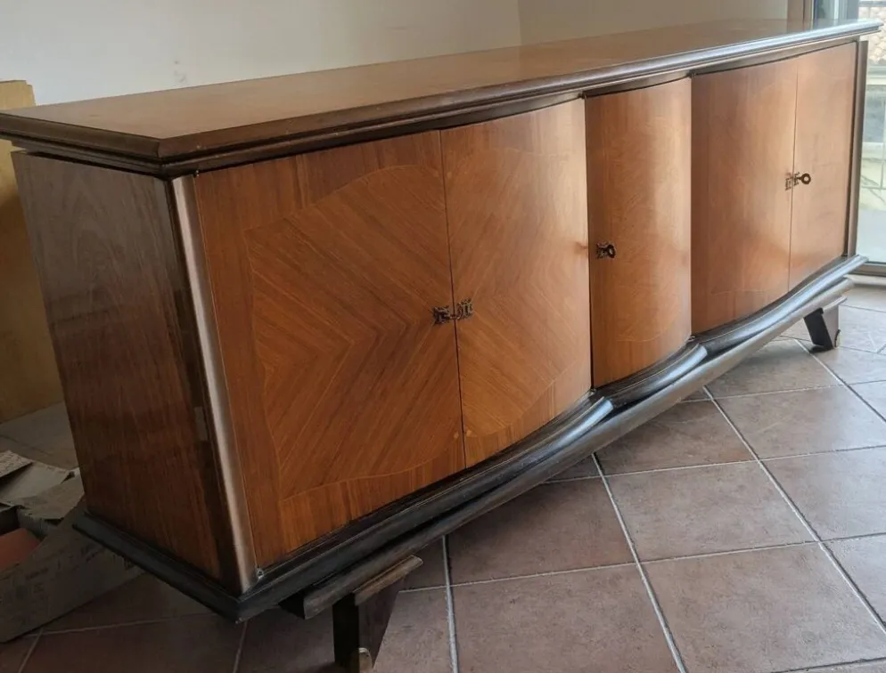 Enfilade-Buffet Vintage Louis XVI Modernisé. Marqueterie en Chevrons