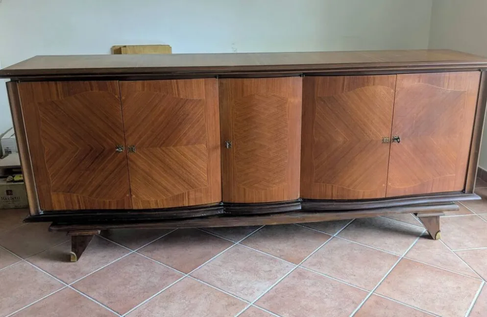 Enfilade-Buffet Vintage Louis XVI Modernisé. Marqueterie en Chevrons