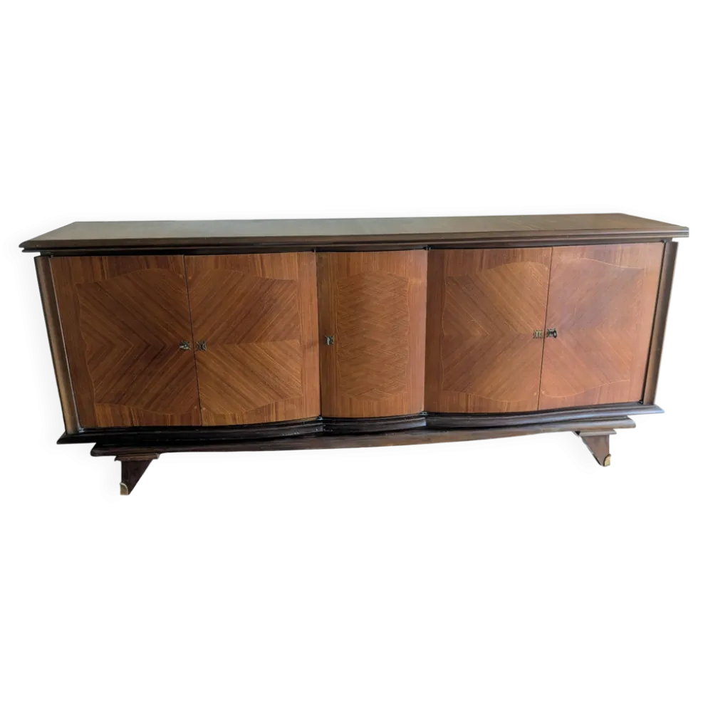 Enfilade-Buffet Vintage Louis XVI Modernisé. Marqueterie en Chevrons