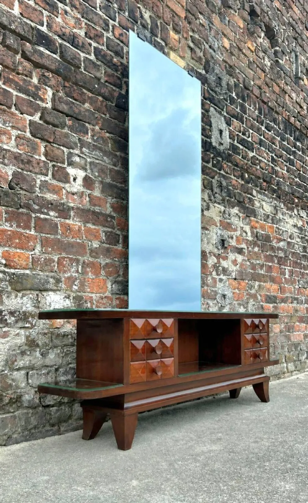 Enfilade coiffeuse art déco en acajou, meuble d’entrée vintage