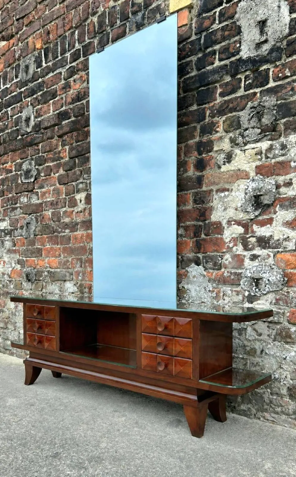 Enfilade coiffeuse art déco en acajou, meuble d’entrée vintage