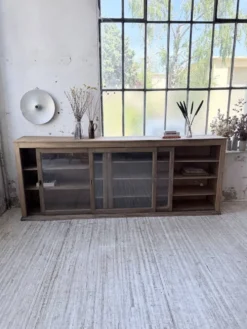 Enfilade de métier XXL 3m pin et chêne portes vitrées