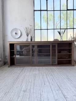 Enfilade de métier XXL 3m pin et chêne portes vitrées