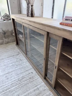 Enfilade de métier XXL 3m pin et chêne portes vitrées