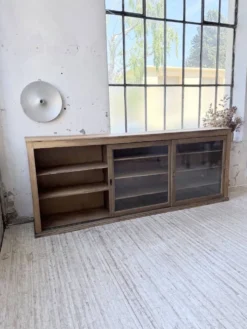 Enfilade de métier XXL 3m pin et chêne portes vitrées