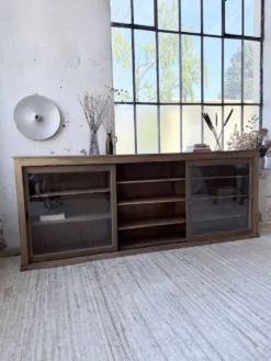 Enfilade de métier XXL 3m pin et chêne portes vitrées