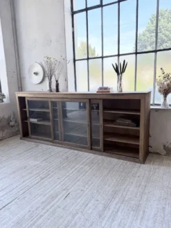 Enfilade de métier XXL 3m pin et chêne portes vitrées