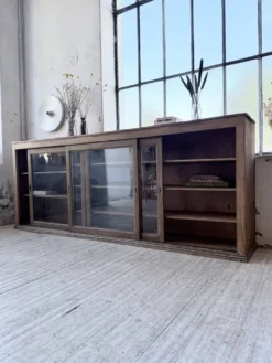 Enfilade de métier XXL 3m pin et chêne portes vitrées