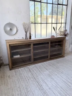 Enfilade de métier XXL 3m pin et chêne portes vitrées