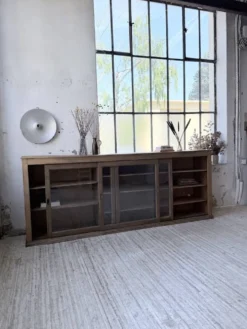 Enfilade de métier XXL 3m pin et chêne portes vitrées