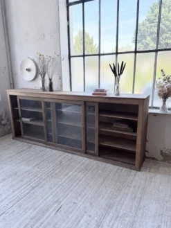 Enfilade de métier XXL 3m pin et chêne portes vitrées