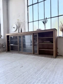 Enfilade de métier XXL 3m pin et chêne portes vitrées