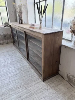 Enfilade de métier XXL 3m pin et chêne portes vitrées