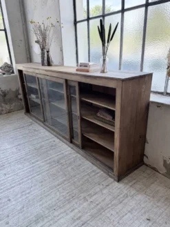 Enfilade de métier XXL 3m pin et chêne portes vitrées