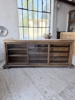 Enfilade de métier XXL 3m pin et chêne portes vitrées