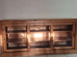 Enfilade en bois ancien,trois portes vitrées coulissantes