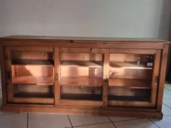 Enfilade en bois ancien,trois portes vitrées coulissantes