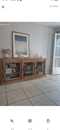 Enfilade en bois ancien,trois portes vitrées coulissantes