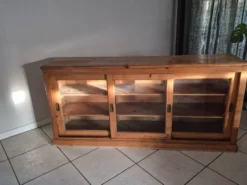 Enfilade en bois ancien,trois portes vitrées coulissantes