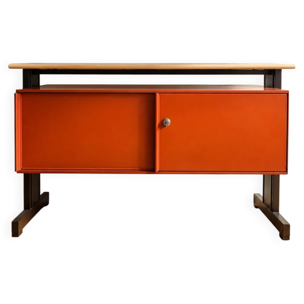 Enfilade en Métal Orange par Ettore Sottsass pour Olivetti, Italie, 19
