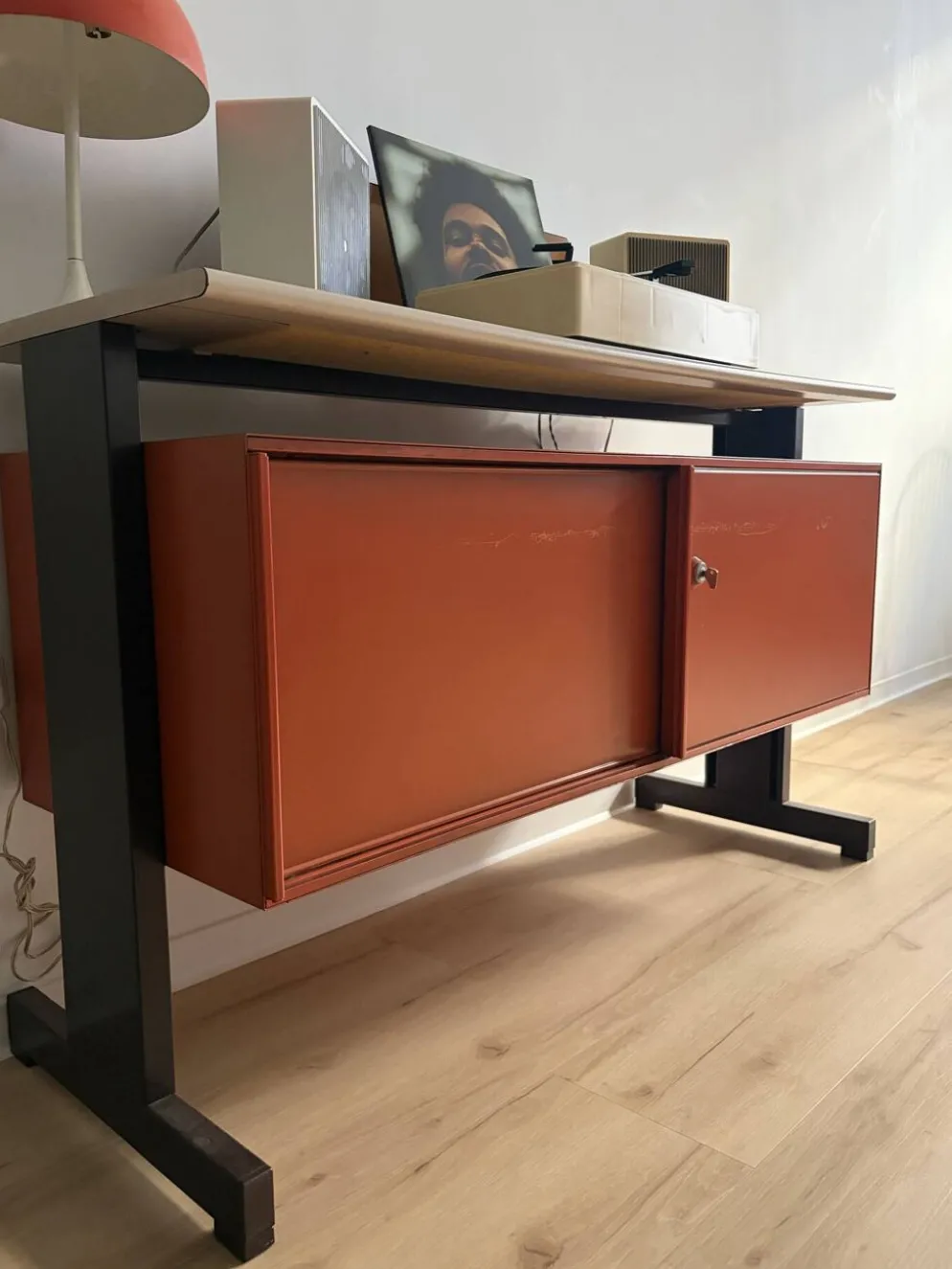 Enfilade en Métal Orange par Ettore Sottsass pour Olivetti, Italie, 19