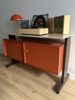 Enfilade en Métal Orange par Ettore Sottsass pour Olivetti, Italie, 19
