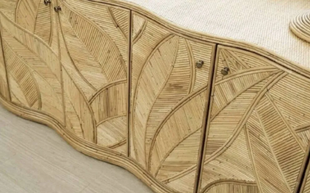 Enfilade « feuilles » en rotin