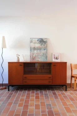 Enfilade Marcel Gascoin en teck, édition Alvéole, années 60