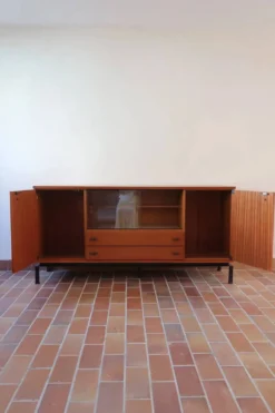 Enfilade Marcel Gascoin en teck, édition Alvéole, années 60