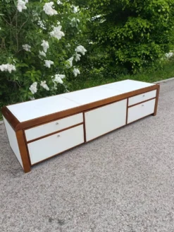 Enfilade / meuble tv cuir surpiqué par Michel boyer 60/70