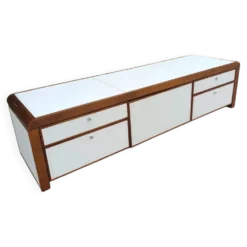 Enfilade / meuble tv cuir surpiqué par Michel boyer 60/70