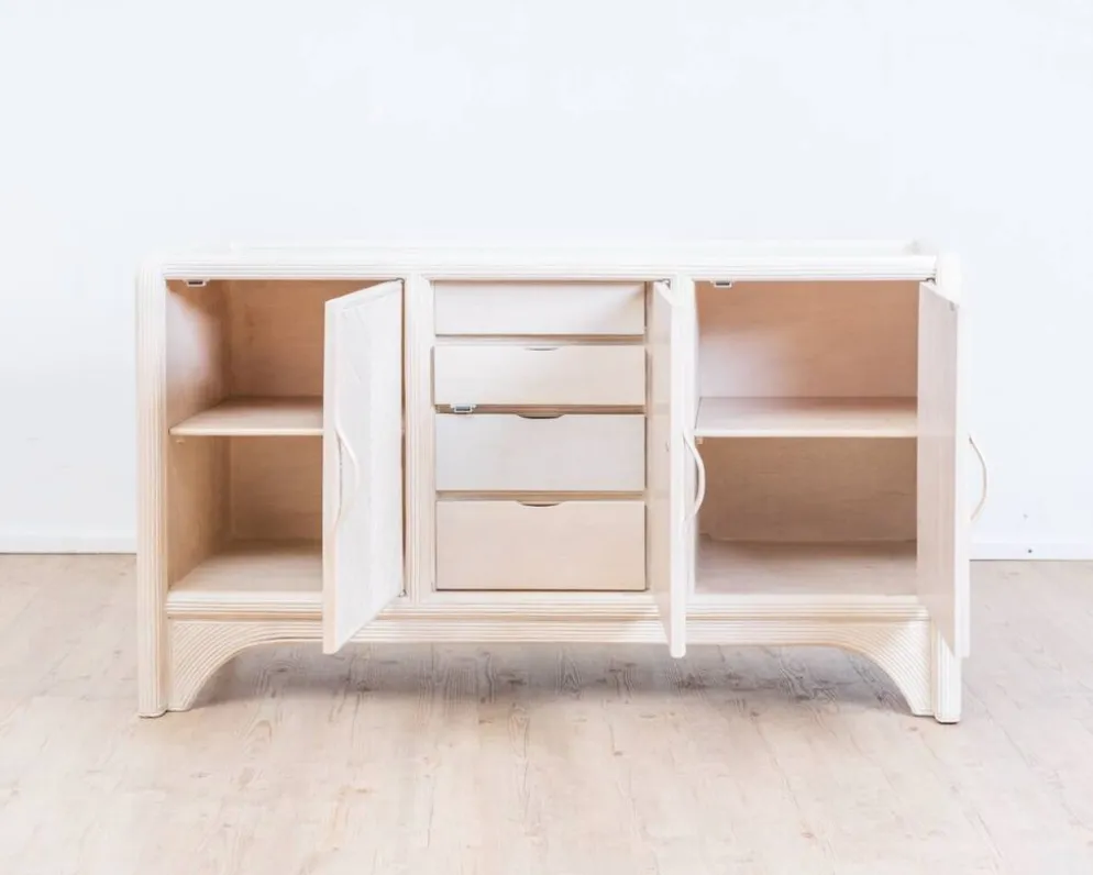 Enfilade Mid-Century Pencil Reed / en rotin, costal design des années 80.