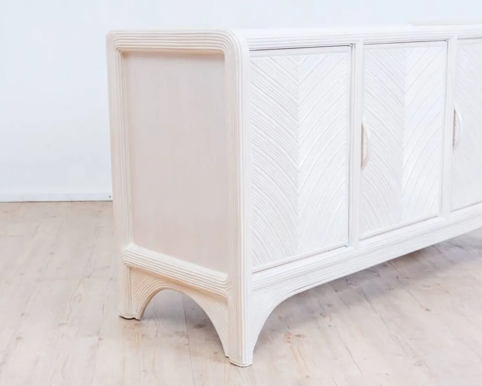 Enfilade Mid-Century Pencil Reed / en rotin, costal design des années 80.