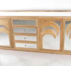 Enfilade « palmes » en rotin et miroirs