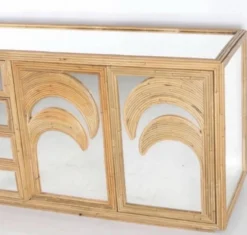Enfilade « palmes » en rotin et miroirs