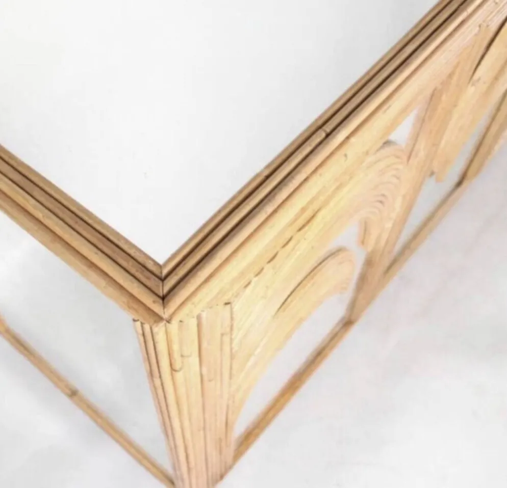 Enfilade « palmes » en rotin et miroirs