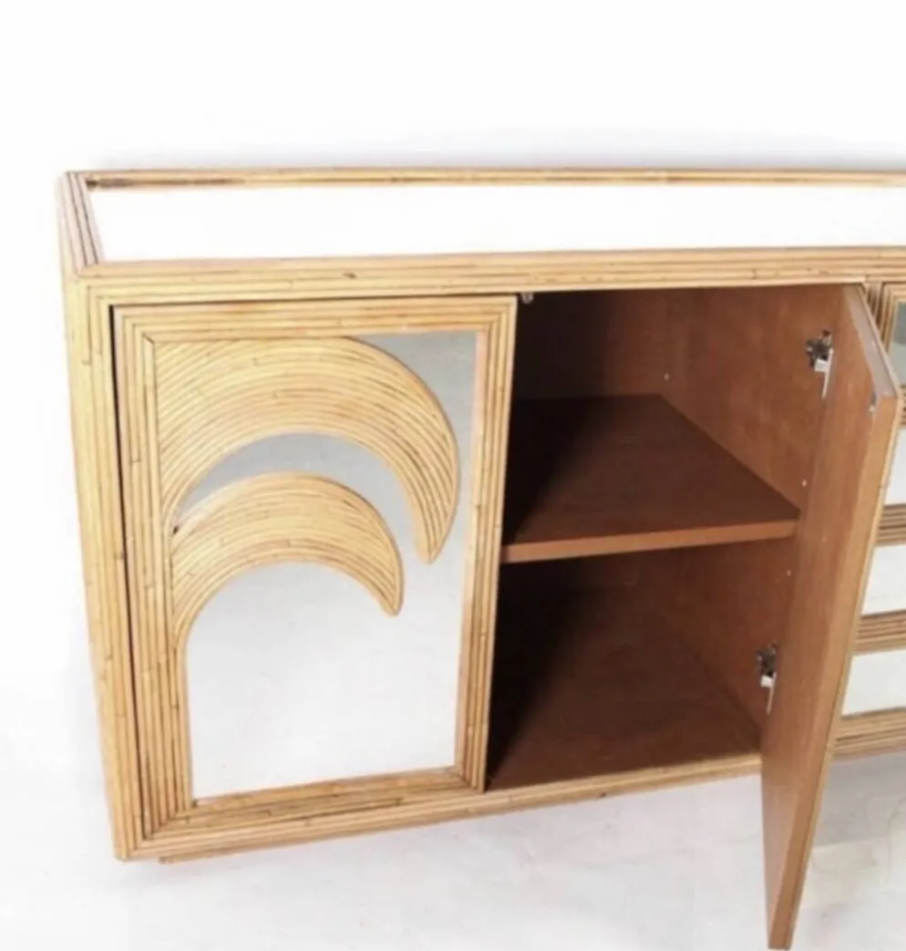 Enfilade « palmes » en rotin et miroirs