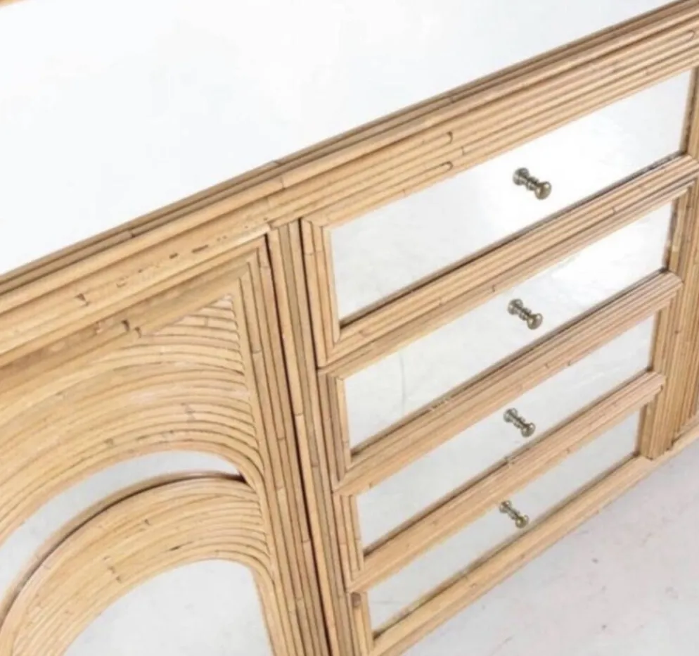 Enfilade « palmes » en rotin et miroirs